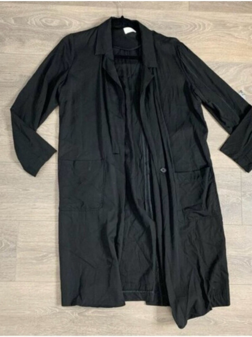 Wilfred Free Aritzia Long Blazer Trench Coat Jacket Lightweight Black Satin S - Picture 2 of 7